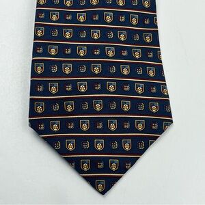 Tommy Hilfiger Navy Blue Gold Crest Geometric Neck Tie Mens 100%‎ Silk Vintage